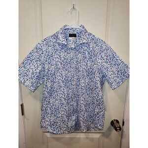 Men's Thomas Dean Collection Short Sleeve Printed Button Down Shirt Medium